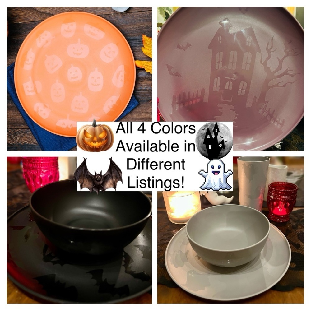 💐🎃Jack-O-Lantern Etched 3 Piece Dinnerware Set- 1x Dinner Plate Bowl Cup🎃🎃 - Picture 7 of 16
